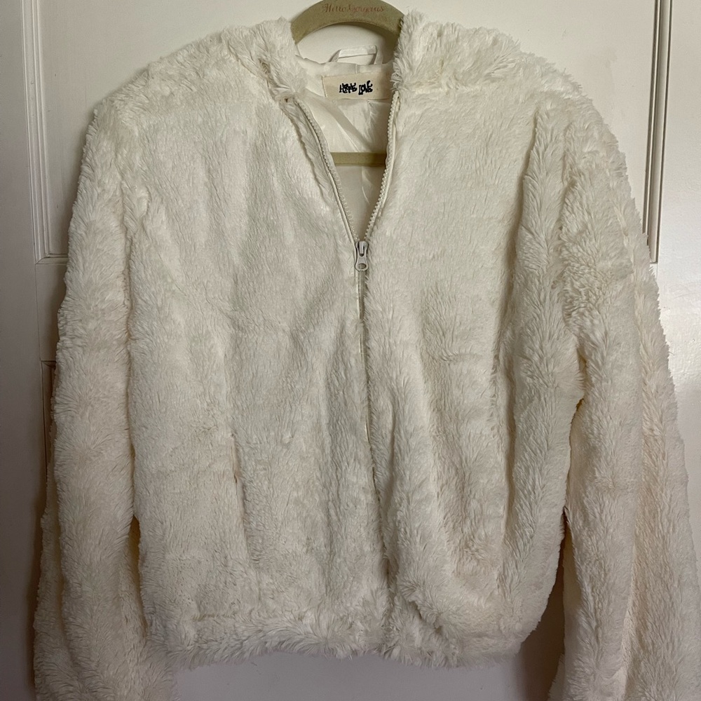 Hippie Love White Teddy Zip-Up Hooded Jacket
